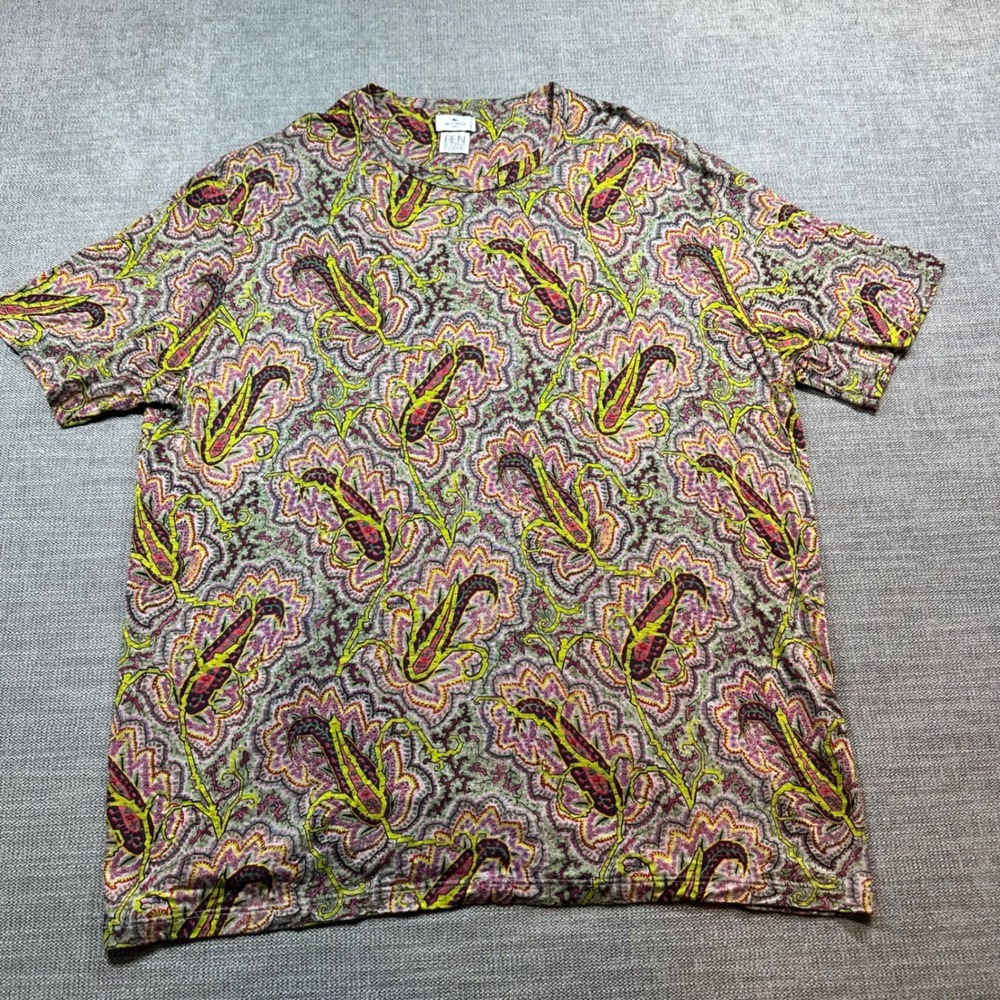 Etro T-Shirt Mens XXXL Multicolor Paisley Floral Ben Essere Lyocell Italy